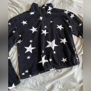 Black & White Star Print Quarter Zip Cropped Fleece